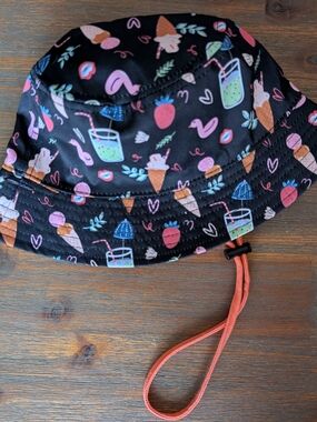 Headster Kids Black Bucket Hat with Colorful Ice Cream & Fruit Print